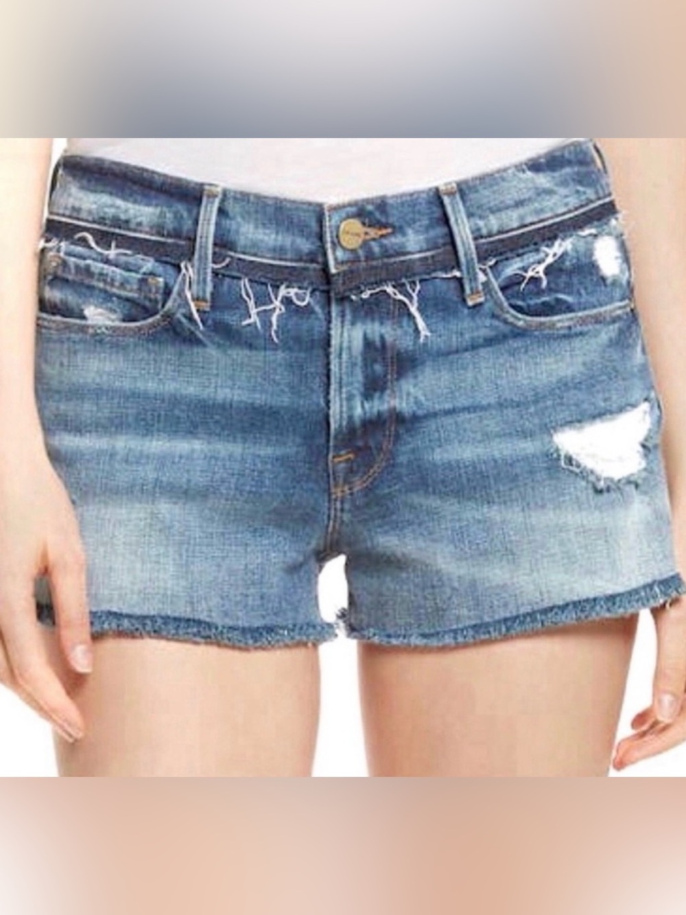 FRAME Le Cutoff Denim Distressed Shorts SZ 30 Casual Beachy Festival Fringe